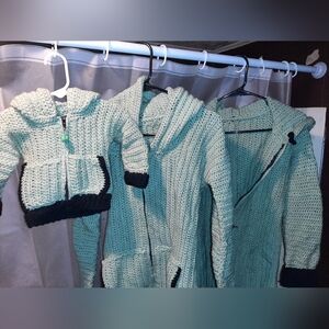 Matching dinosaur knit hoodies